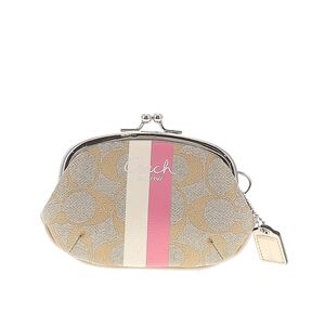 Coach Beige and Pink Stripe Wristlet